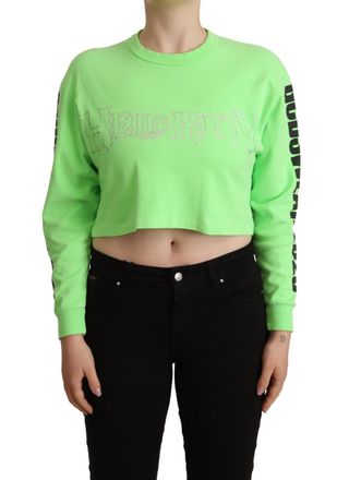GCDS Mint Green Printed Long Sleeves Cropped Top Womens Sweater