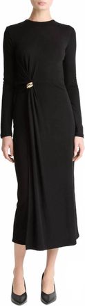 Vince Cinched-Waist Wool-Blend Long-Sleeve Dress In Black
