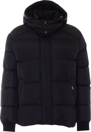 Add Hooded Black Down Jacket with Quilted Padded Profile