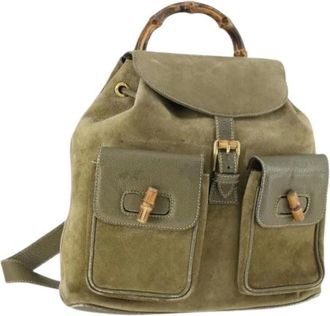 Gucci Pre-owned Backpacks, female, Green, Size: ONE SIZE Pre-owned Suede Backpack