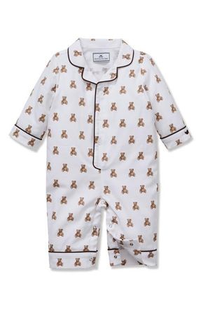 Petite Plume Teddy One-Piece Brushed Twill Pajamas in Brown at Nordstrom, Size 18-24M