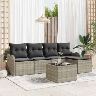 vidaXL Vidaxl - Conjunto De Sof&aacute; De Jard&iacute;n Con Coj&iacute;n 6 Pcs Gris Polirat&aacute;n