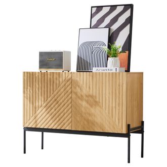STILVORA Aparador Con 2 Puertas, Estante Ajustable Y Patas De Metal, En Tablero De Part&iacute;culas, Natural, 100&times;40&times;75 Cm