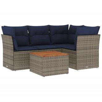 vidaXL Vidaxl - Set De Sof&aacute;s De Jard&iacute;n 5 Pzas Con Cojines Rat&aacute;n Sint&eacute;tico Gris