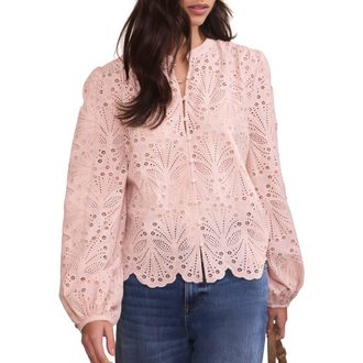 Mint Velvet Cotton Broderie Detail Blouse in Light Pink at Nordstrom, Size Medium