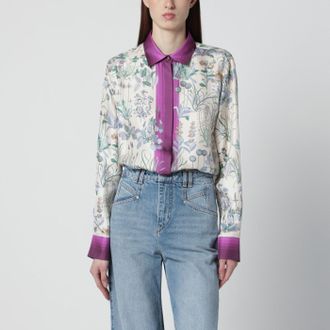 Gucci Camicia avorio in twill di seta con stampa floreale