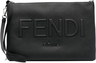 Fendi embossed-logo clutch bag - men - Calf Leather - One Size - Black