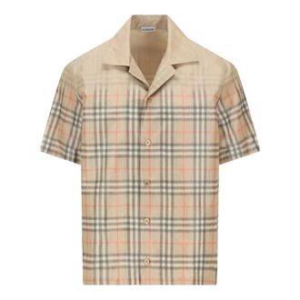 Burberry Short Sleeve Shirts, male, Beige, Size: L Front Button Short Sleeve Shirt