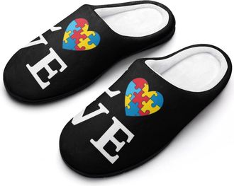Generic Autism Awareness Puzzle Heart Mens Slippers Comfortable And Non-slip Cotton Slipper Shoe for House