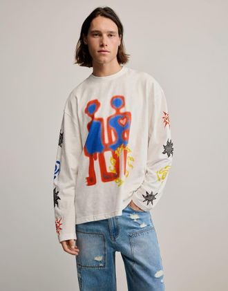 Desigual T-shirt in cotone bianco con stampa