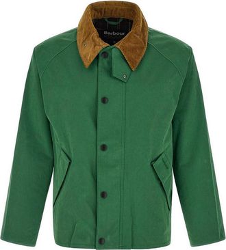 Barbour Transporter Jacket In Green Corduroy Collar