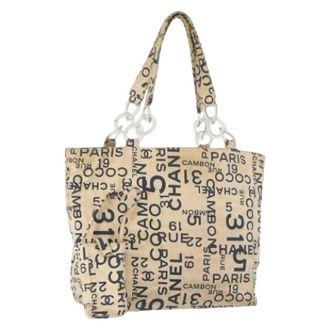 Chanel Pre-owned Tote Bags, female, Beige, Size: ONE SIZE Pre-owned Vintage Canvas Tote Bag