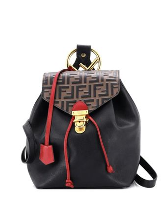 Fendi Drawstring Flap Leather with Zucca Embossed Detail Small backpack - women - Calf Leather - One Size - Black
