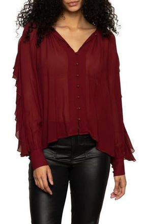 Sanctuary Harmony Ruffle Sleeve Button-Up Shirt in Crimson Red at Nordstrom Rack, Size Xx-Small