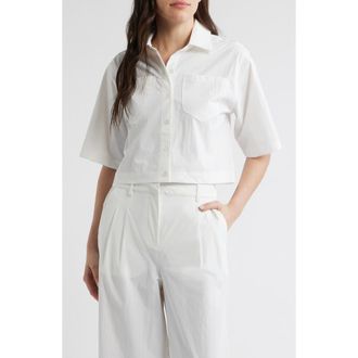 Bernardo Crop Button-Up Shirt in Bright White at Nordstrom, Size X-Small