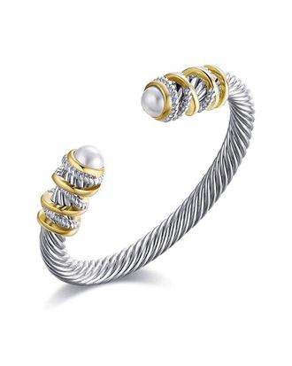 Liv Oliver 18K Plated 8Mm Pearl Cuff Bangle Bracelet