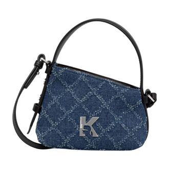 Karl Lagerfeld Tassen, Dames, Blauw, ONE Size, Katoen, Logo-plaque Quilted Crossbody Bag
