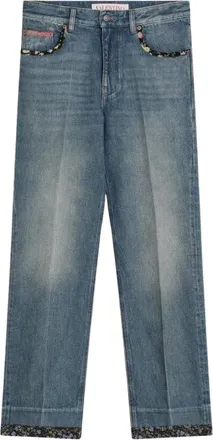 Valentino Garavani Jeans met versierde zakken van denim - Dames - Regular Fit Jeans - Blauw - W27 - Denim - Jeans
