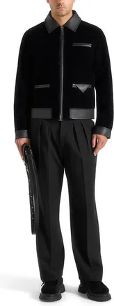 Mani&egrave;re De Voir Tony Velvet & Leather Contrast Jacket in Black at Nordstrom, Size X-Small