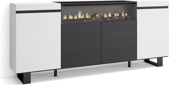 Skraut Home Aparadores Para Sal&oacute;n, Gran Capacidad De Almacenaje, 200x87x35cm, 4 Puertas, Chimenea El&eacute;ctrica, Dise&ntilde;o Industrial, Estilo Moderno, Blanco Y Negro - S