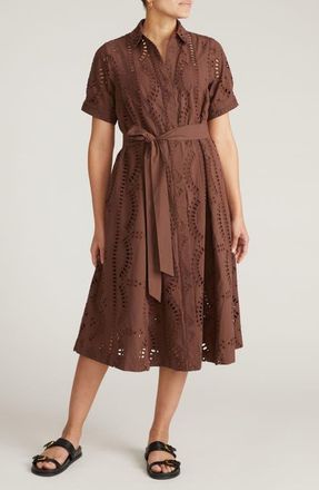 Universal Standard Eyelet Tie Waist Poplin Shirtdress in Peppercorn at Nordstrom, Size 2Xl