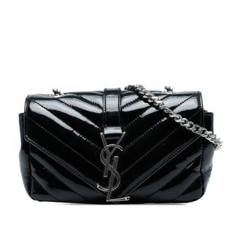 Saint Laurent Pre-owned Womens Baby Patent Chevron Classic Monogram Chain Bag - Black Leather - One Size