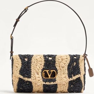 Valentino Garavani Valentino Garavani DeVain Small Shoulder Bag In Raffia With Wave Pattern Wo