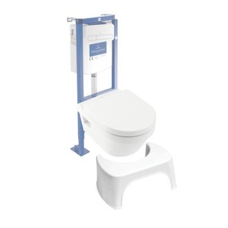 Villeroy & Boch Pack Inodoro Suspendido Villeroy Et Boch Architectura 37x53 Sin Reborde + Asiento + Placa Blanca + Estructura + Taburete Blanco