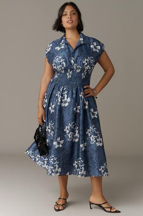 Hutch Smocked-Waist Short-Sleeve Midi Dress