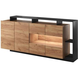 Vente-Unique Credenza 4 ante e 4 nicchie con LED Naturale chiaro e Antracite - IDESIA