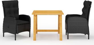 vidaXL Juego De Comedor De Jard&iacute;n De 3 Piezas Negro Vidaxl