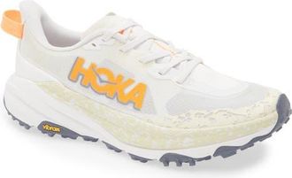 Hoka One One Speedgoat 6 Trail Running Shoe in White /Neon Tangerine at Nordstrom, Size 11.5