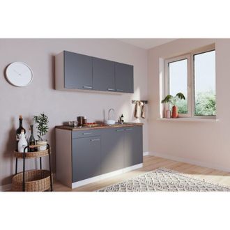Respekta Cucina mini cucina cucina singola Luis 150 cm bianco grigio senza frigorifero Respecta