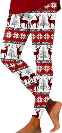 Generic Xmas Leggings for Women High Waisted Elastic Waistband with Christmas Holiday Prints Featuring Snowflakes Reindeer Santa Ideal for Yoga Running (A-Whi