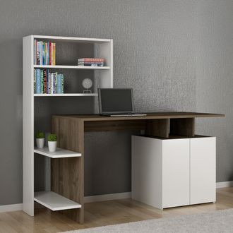 Dmora Escritorio Loria, 6 Estantes, 2 Puertas, 6 Compartimentos, 146x60x74h Cm Blanco