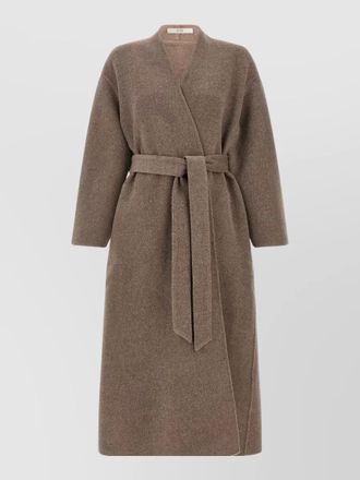 Co long belted wrap coat side pockets