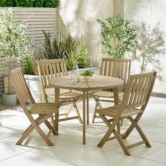 Furniturebox Tari + Hamburg Wood Round Table & 4 Chair Outdoor Dining Set in Light Brown