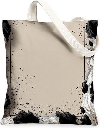 Generic Abstract Canvas Tote Bags, Modern Minimalistic Reusable Grocery Bags, Summer Chic Lightweight Washable Shoulder Strap, Beige, 13x15 Inch