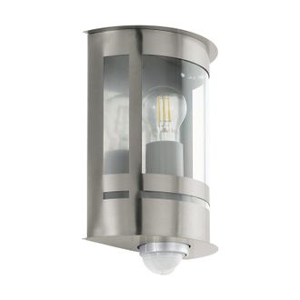 Loops IP44 Outdoor Wall Light & PIR Sensor Stainless Steel 1 x 60W E27 Bulb in Metallics
