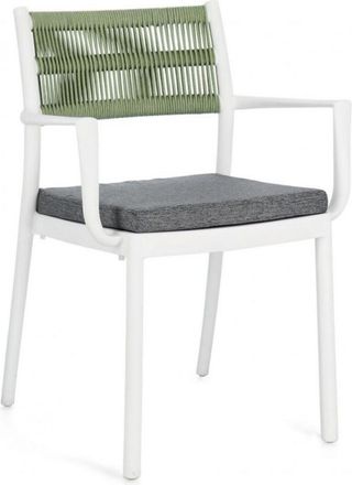 Konte Design Conjunto de 4 sillas de polipropileno blanco y cuerda tejida verde