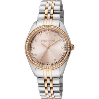 Roberto Cavalli Crystal Bracelet Watch, 31mm in Two Tone Silver & Rose Gold at Nordstrom Rack