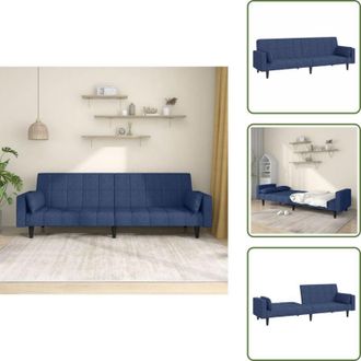vidaXL Divano letto in tessuto - vidaXL Divano Letto a 2 Posti con 2 Cuscini Blu in Tessuto - Divano letto con cuscini