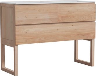 Vente-Unique Mueble de ba&ntilde;o de roble macizo con doble lavabo encastrado - Natural claro - 120 cm - TARELO