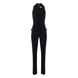 Elisabetta Franchi Jumpsuit van lichtgewicht cr&ecirc;pe en satijn - Dames - Jumpsuits & Playsuits - Zwart - Maat: L Satijn