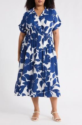 Renee C Floral Short Sleeve Midi Dress in Navy at Nordstrom Rack, Size 1 X
