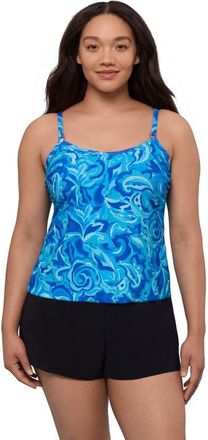 Trimshaper Farrah Scoopneck Swim Romper with Pockets in Tumbled Paisley at Nordstrom, Size 16