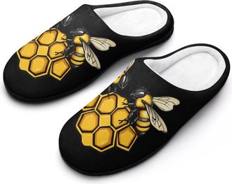 Generic Bees on Top of Honeycombs Slippers Men Winter Warm Cotton Anti-Slip Indoor Slip-Ons House Shoes