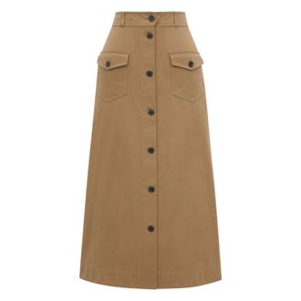 Saint Laurent Beige Rok met Voorknoopsluiting - Dames - Rokken - Beige - Maat: M Katoen