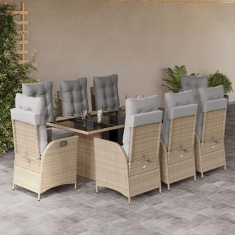 vidaXL Set Comedor De Jard&iacute;n 9 Pzas Con Cojines Rat&aacute;n Sint&eacute;tico Beige Vidaxl