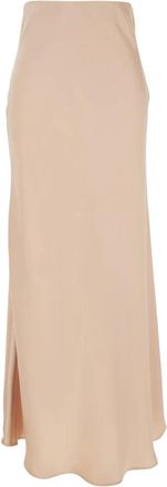 Plaîn Plain, Rokken, Dames, Beige, L, Satijn, Lange Rok met Ruches aan de Onderkant in Satijn